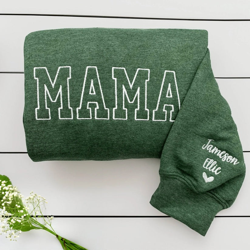 Custom Embroidered Mama Hoodie with Kids Names - Personalized Mother's Day Gift