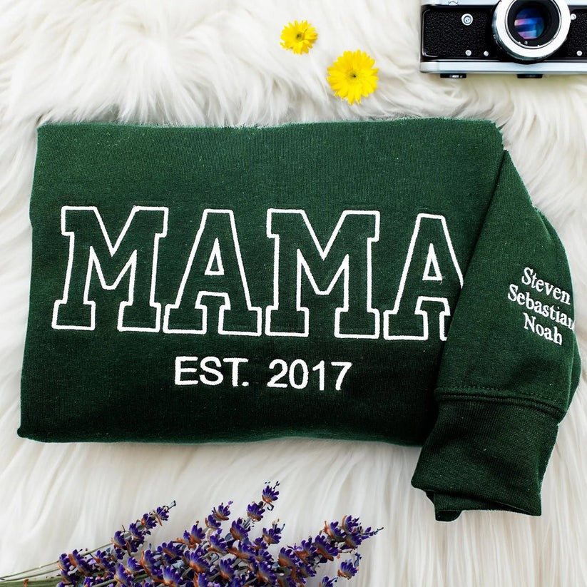 Custom Embroidered Mama Hoodie with Kids Names - Personalized Mother's Day Gift