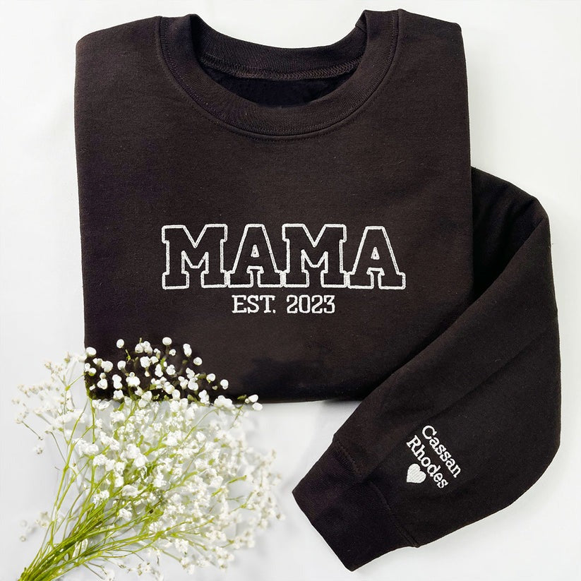 Custom Embroidered Mama Hoodie with Kids Names - Personalized Mother's Day Gift
