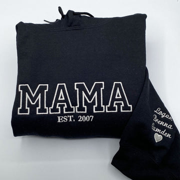 Custom Embroidered Mama Hoodie with Kids Names - Personalized Mother's Day Gift