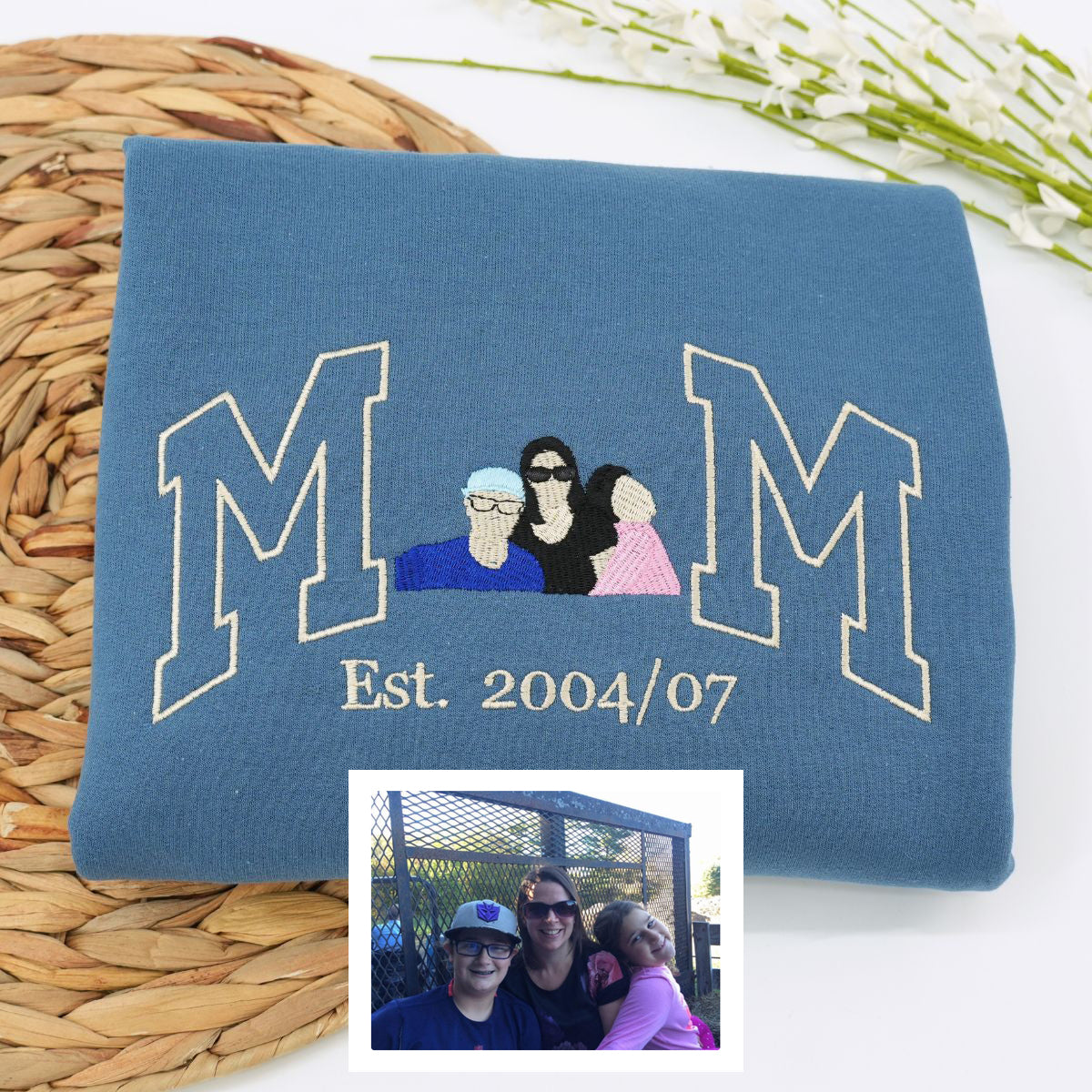 Custom Embroidered Mom Family Portrait Hoodie - Personalized Mother's Day Gift