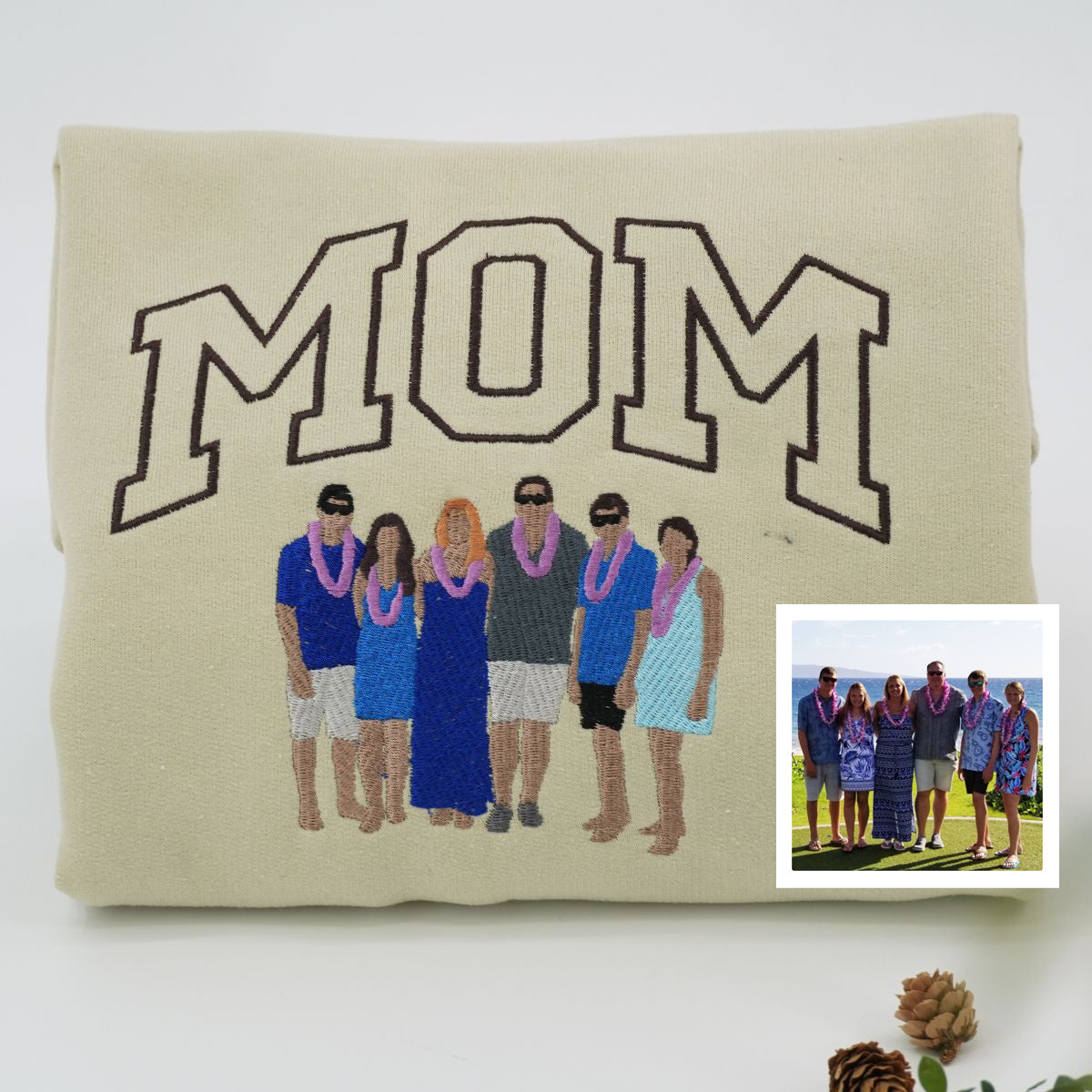 Custom Embroidered Mom Family Portrait Hoodie - Personalized Mother's Day Gift