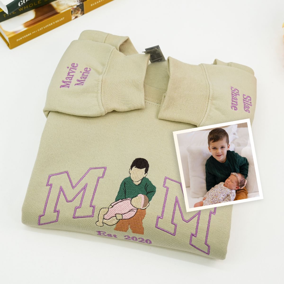 Custom Embroidered Mom Family Portrait Hoodie - Personalized Mother's Day Gift