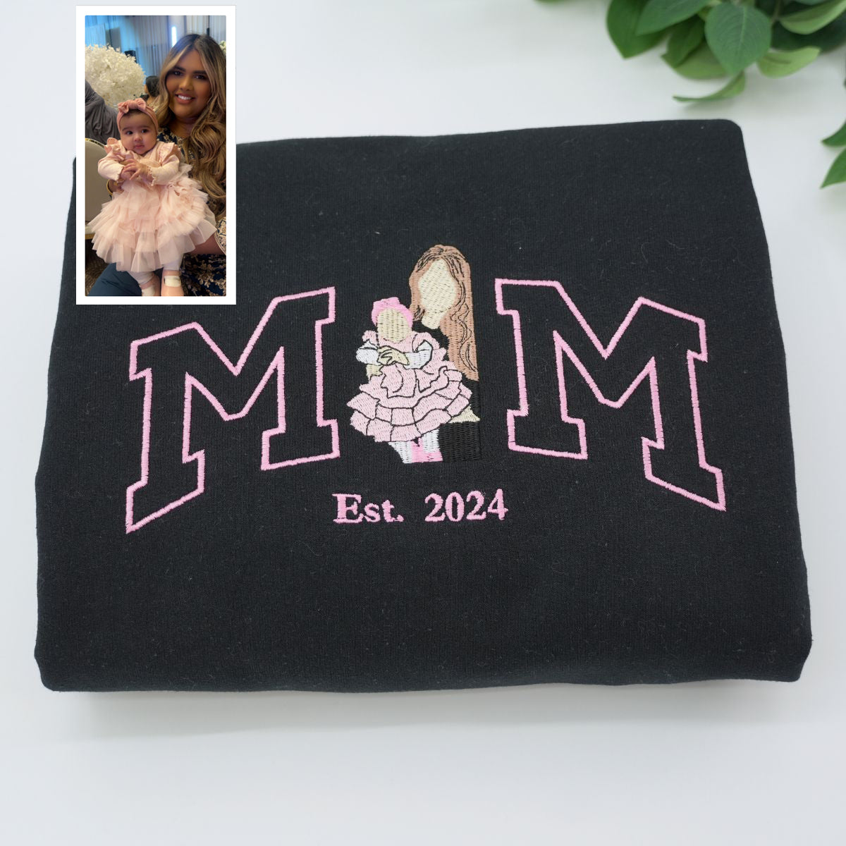 Custom Embroidered Mom Family Portrait Hoodie - Personalized Mother's Day Gift