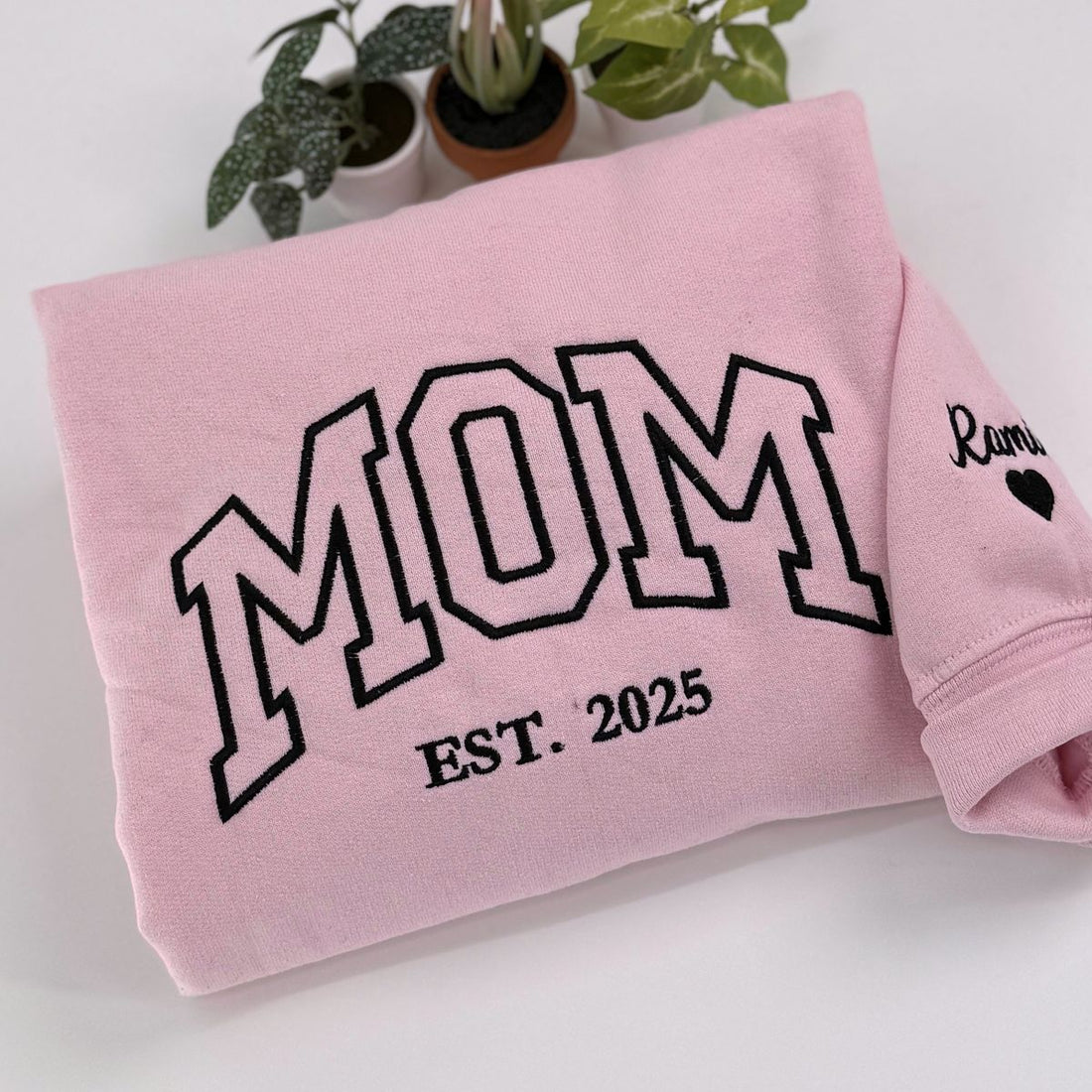 Custom Embroidered Mom Varsity Hoodie with Kids Names & Est Year - Mother Gift