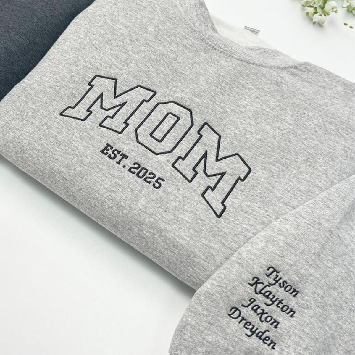 Custom Embroidered Mom Varsity Hoodie with Kids Names & Est Year - Mother Gift
