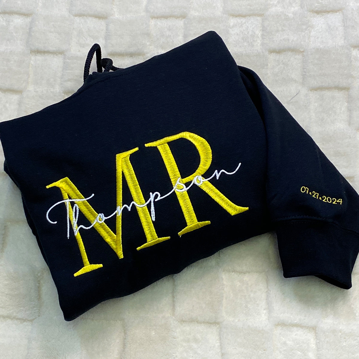 Custom Embroidered Mr & Mrs Hoodie with Date - Personalized Couple Gift