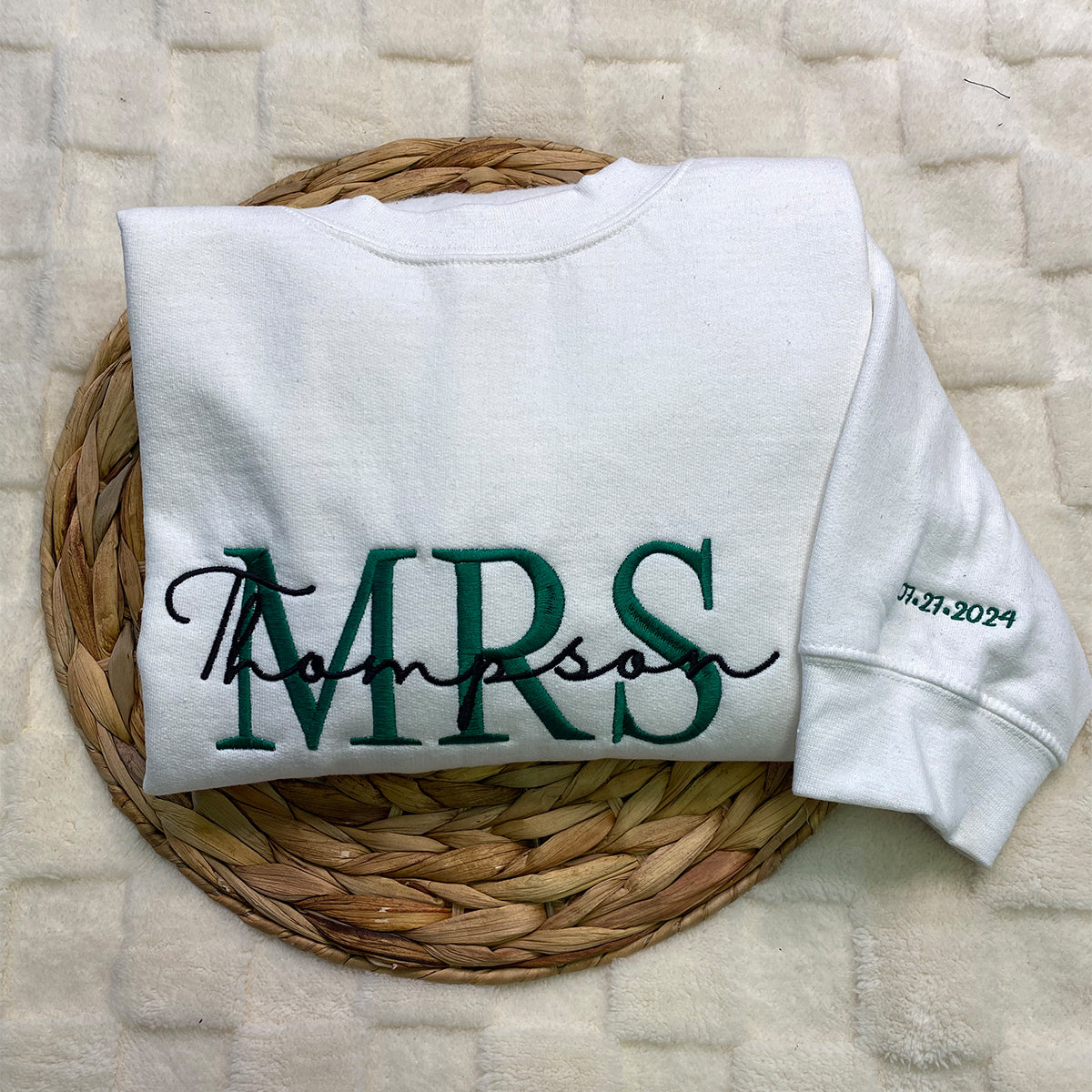 Custom Embroidered Mr & Mrs Hoodie with Date - Personalized Couple Gift