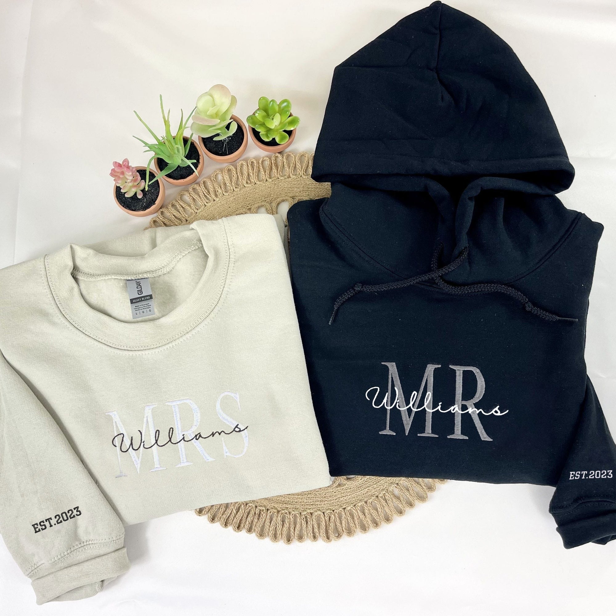 Custom Embroidered Mr & Mrs Hoodie with Date - Personalized Couple Gift
