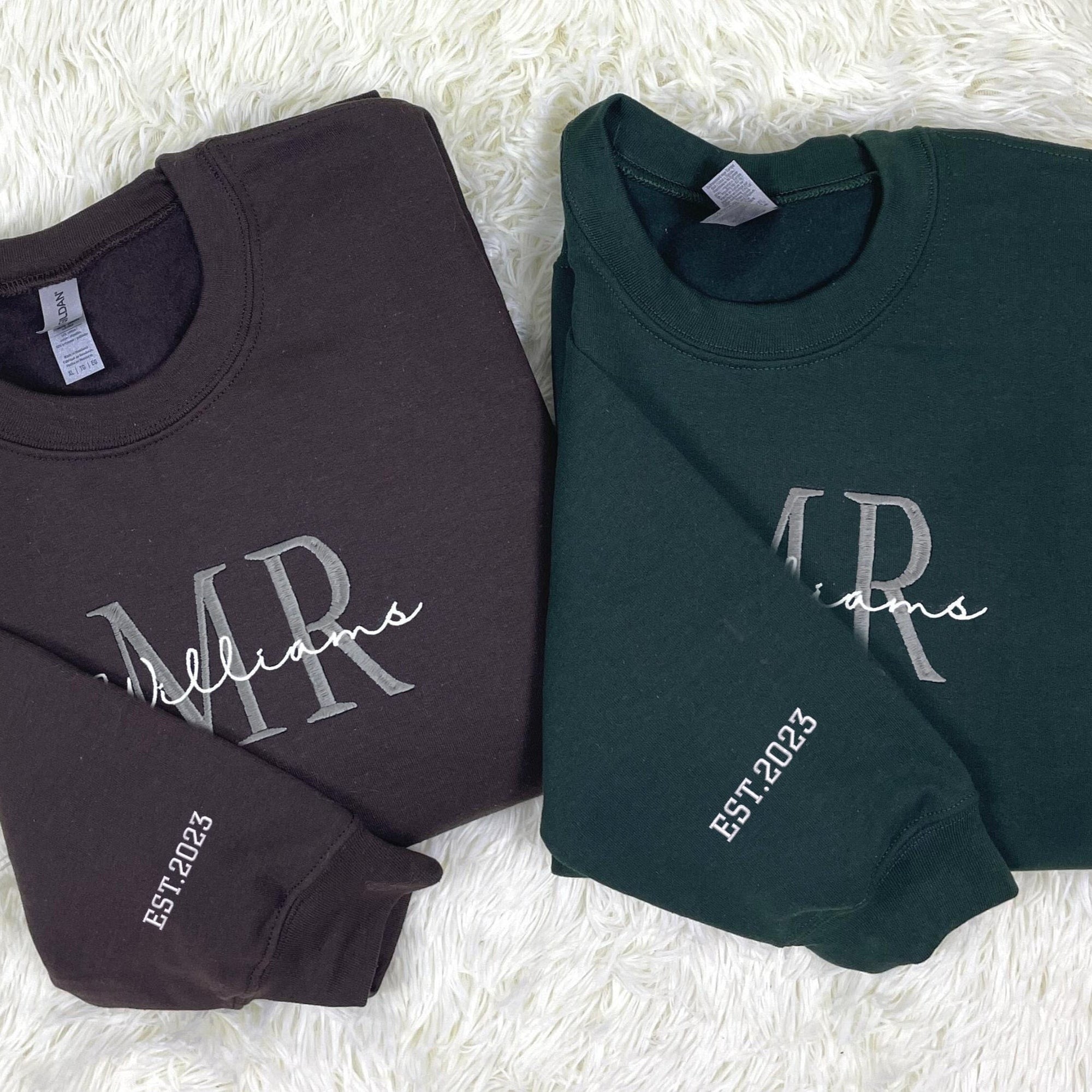 Custom Embroidered Mr & Mrs Hoodie with Date - Personalized Couple Gift