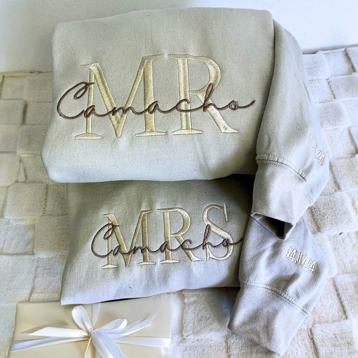 Custom Embroidered Mr & Mrs Hoodie with Date - Personalized Couple Gift