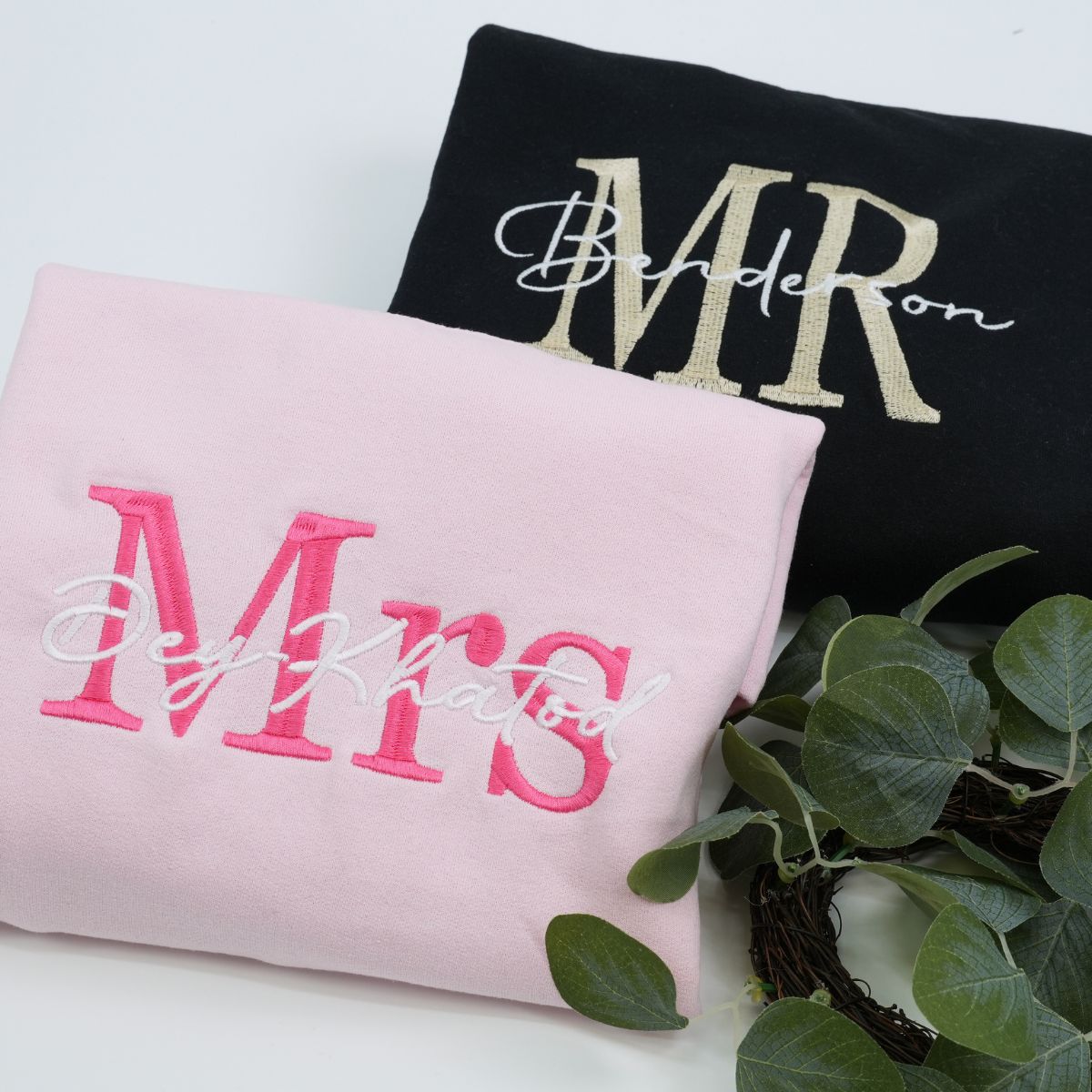 Custom Embroidered Mr & Mrs Hoodie with Date - Personalized Couple Gift
