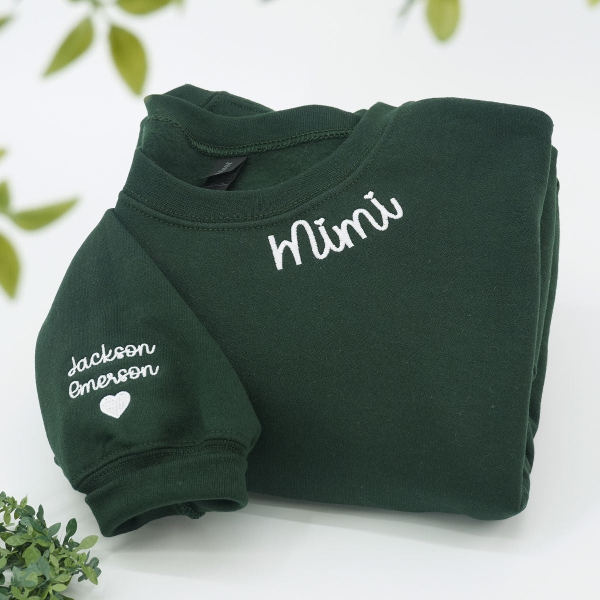 Custom Embroidered Mimi Neckline Sweatshirt with Grandkids Names - Grandmother Gift