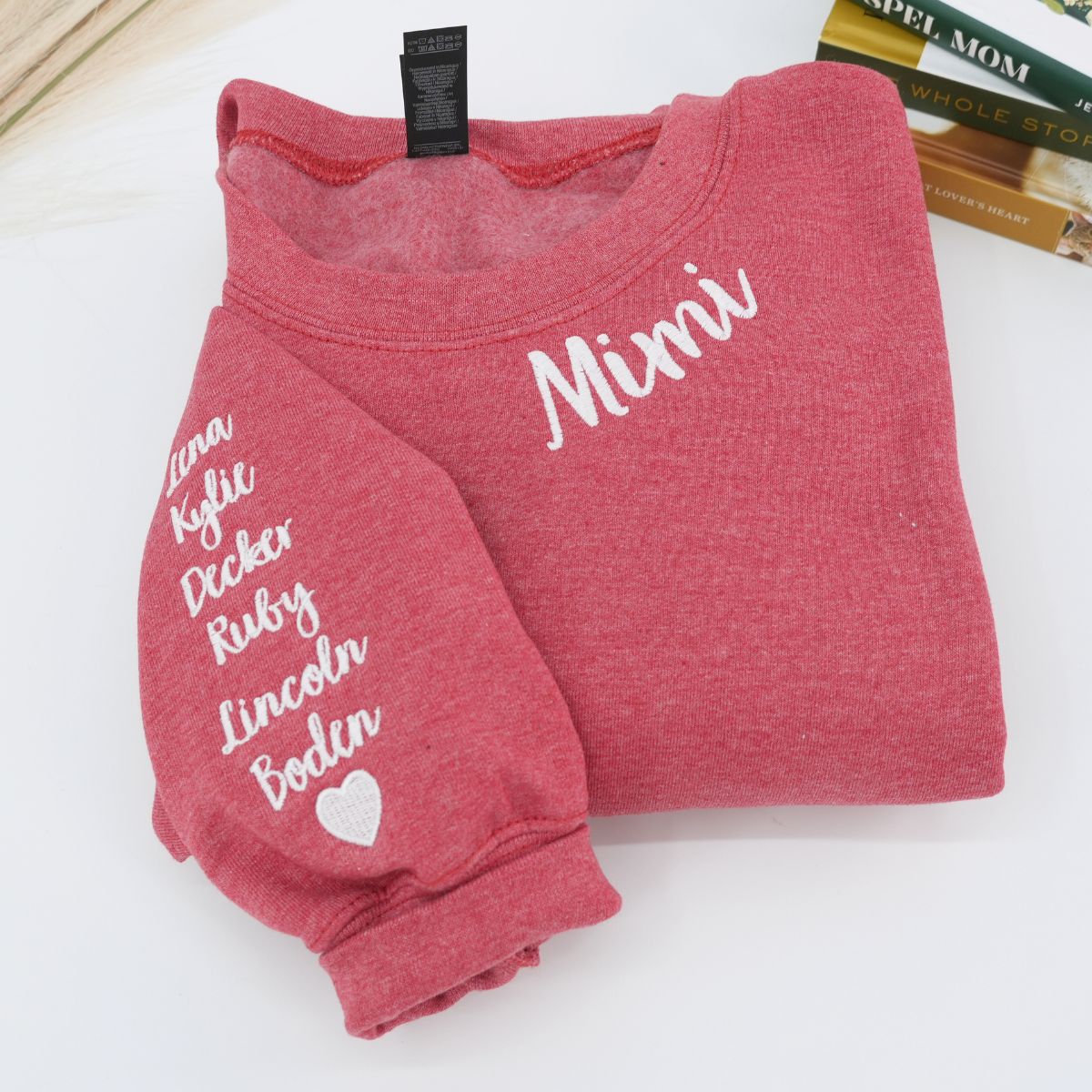 Custom Embroidered Mimi Neckline Sweatshirt with Grandkids Names - Grandmother Gift