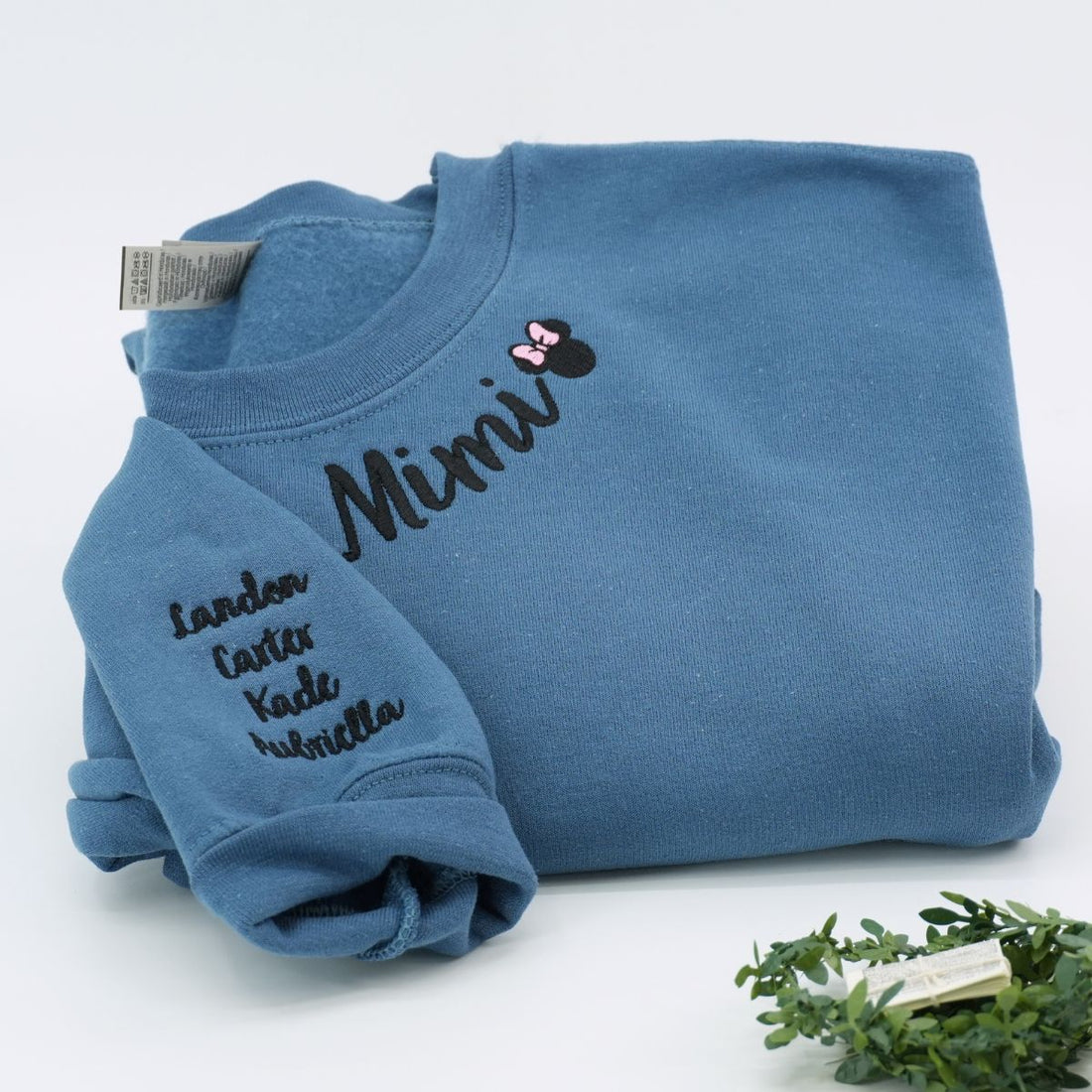 Custom Embroidered Mimi Neckline Sweatshirt with Grandkids Names - Grandmother Gift