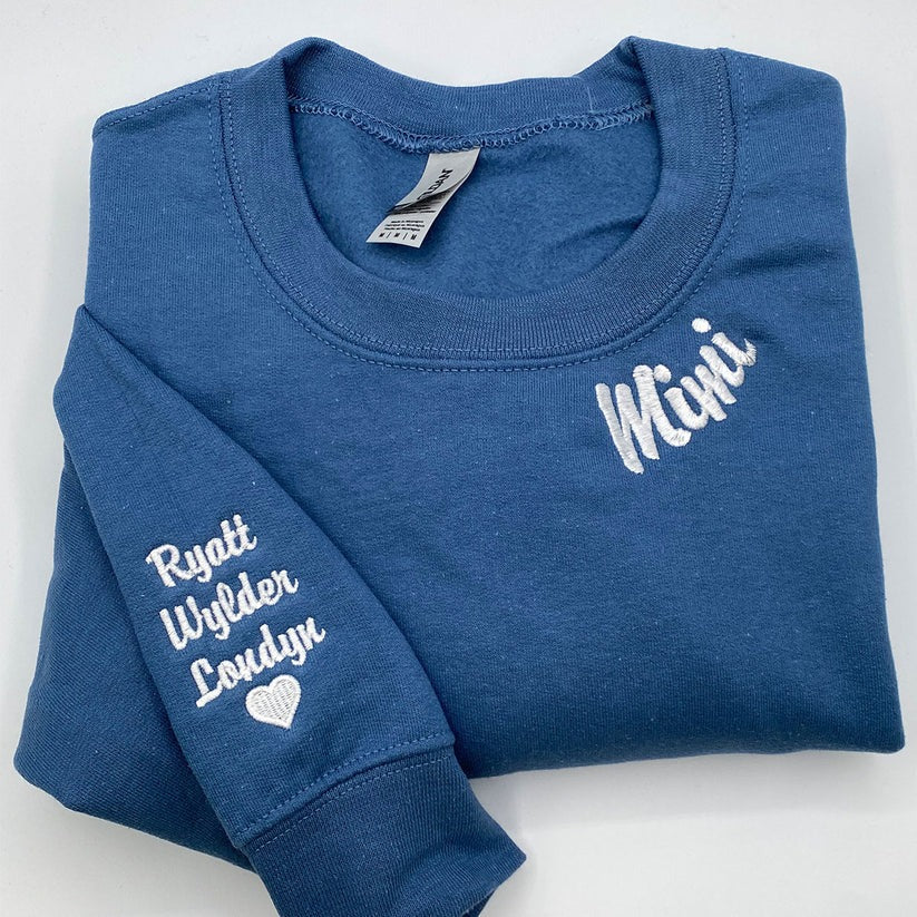 Custom Embroidered Mimi Neckline Sweatshirt with Grandkids Names - Grandmother Gift