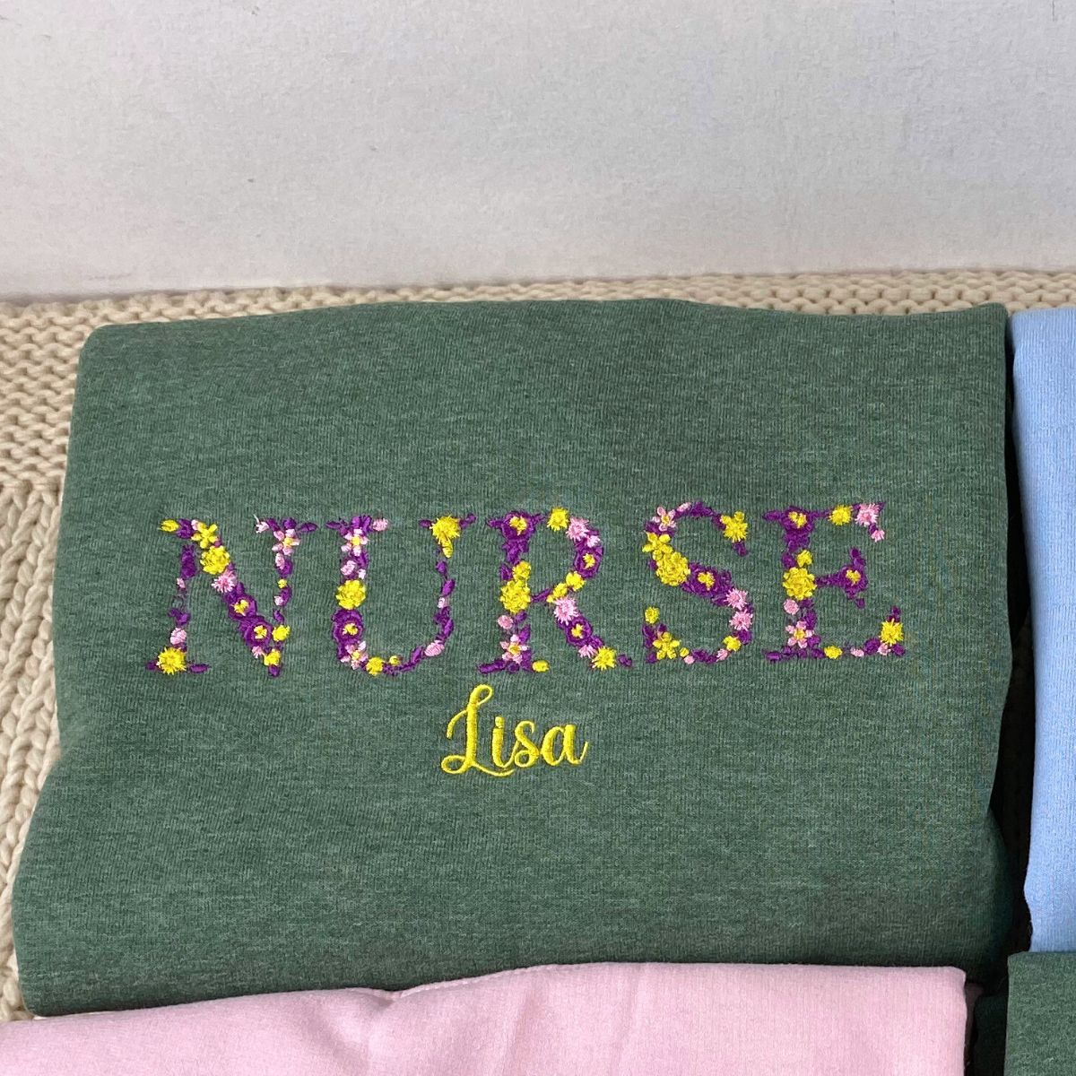 Custom Embroidered Nurse Hoodie with Floral Letters - Personalized Nurse Gift