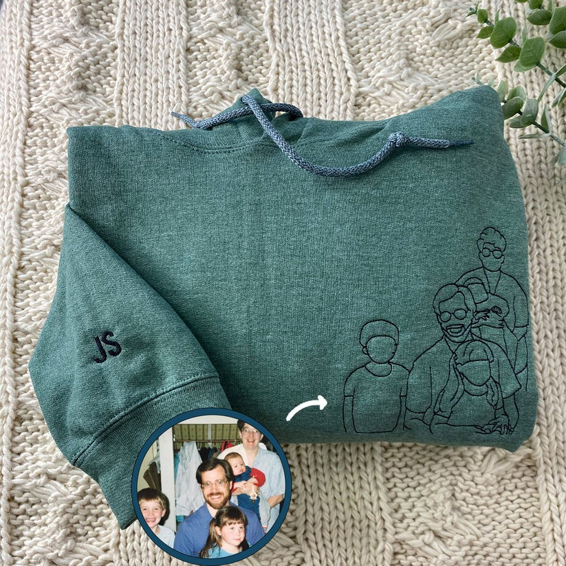 Custom Embroidered Dad Outline Hoodie with Names - Personalized Father Gift