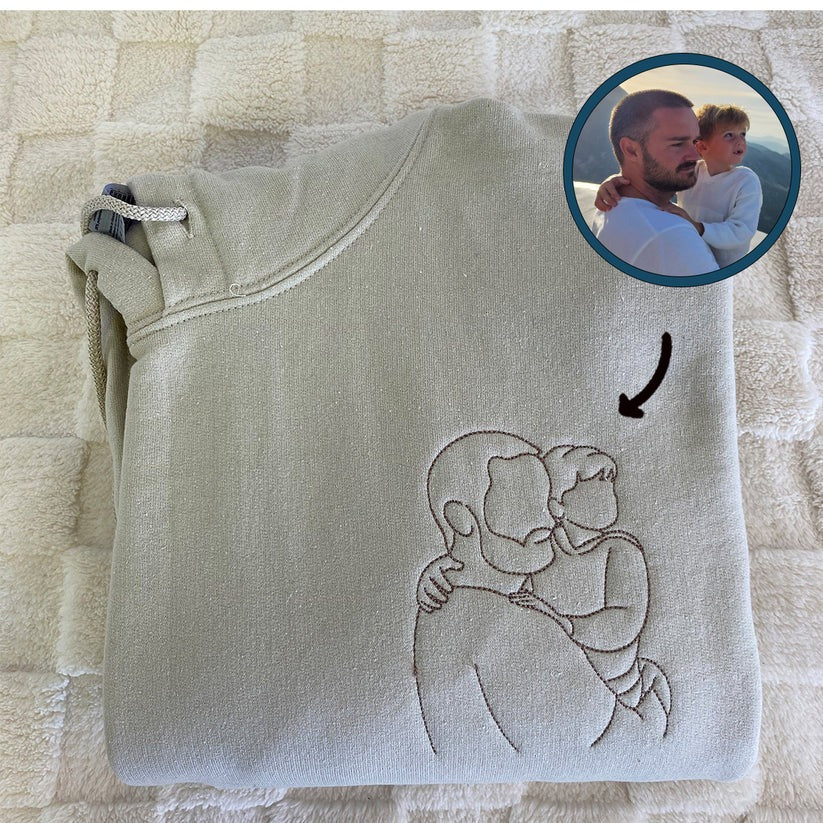 Custom Embroidered Dad Outline Hoodie with Names - Personalized Father Gift