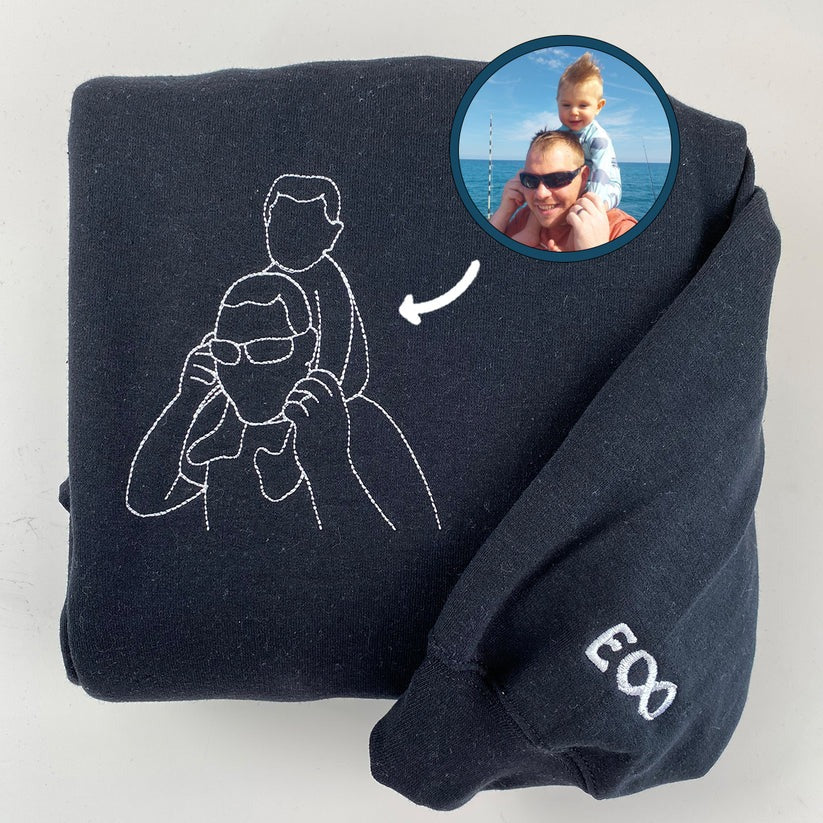 Custom Embroidered Dad Outline Hoodie with Names - Personalized Father Gift