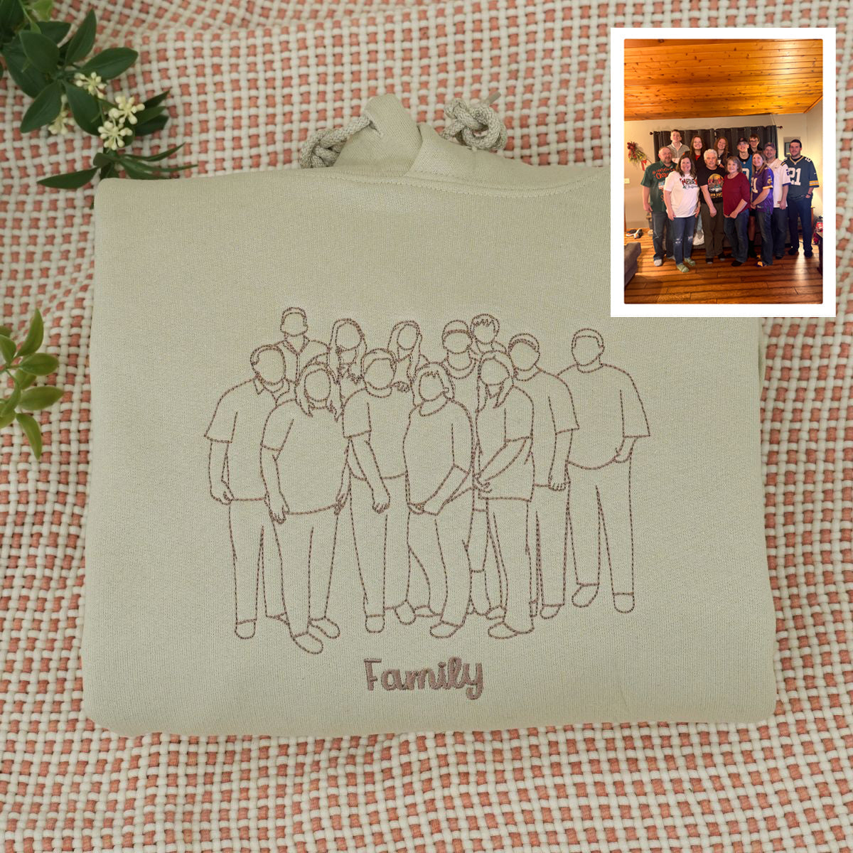 Custom Embroidered Family Outline Portrait Hoodie - Personalized Family Gift