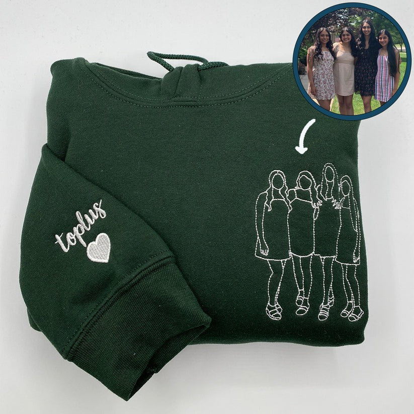 Custom Embroidered Family Outline Portrait Hoodie - Personalized Family Gift