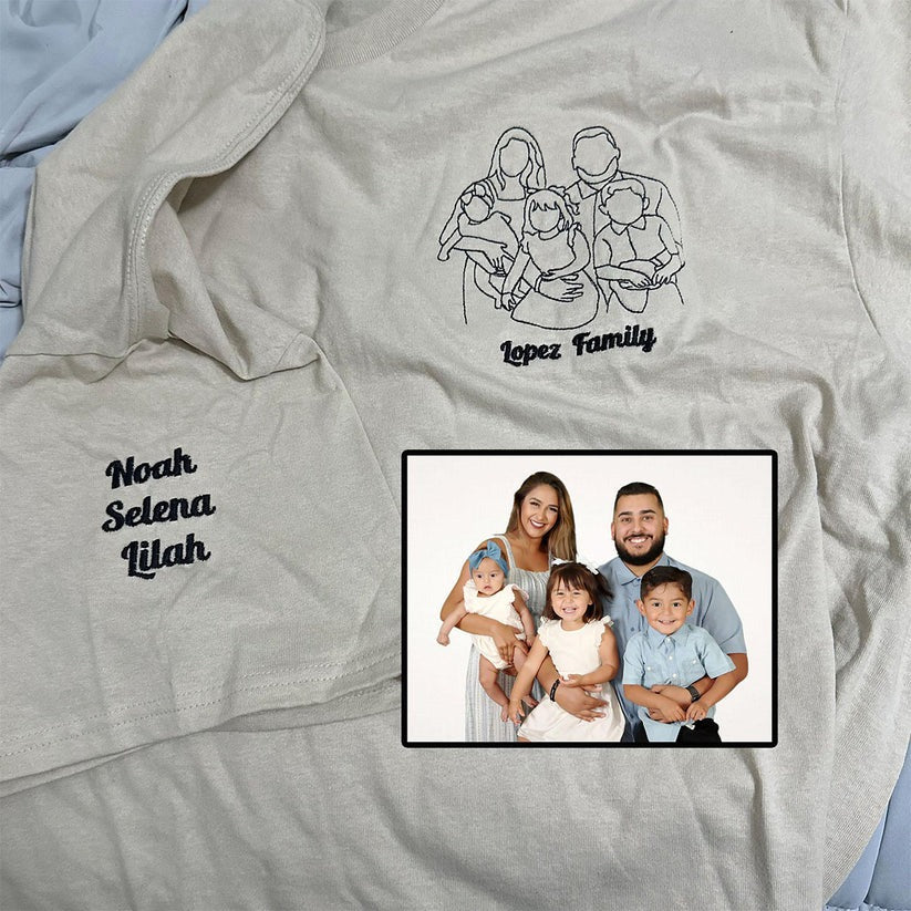 Custom Embroidered Family Outline Portrait Hoodie - Personalized Family Gift