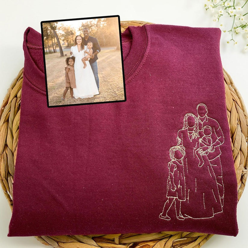 Custom Embroidered Family Outline Portrait Hoodie - Personalized Family Gift