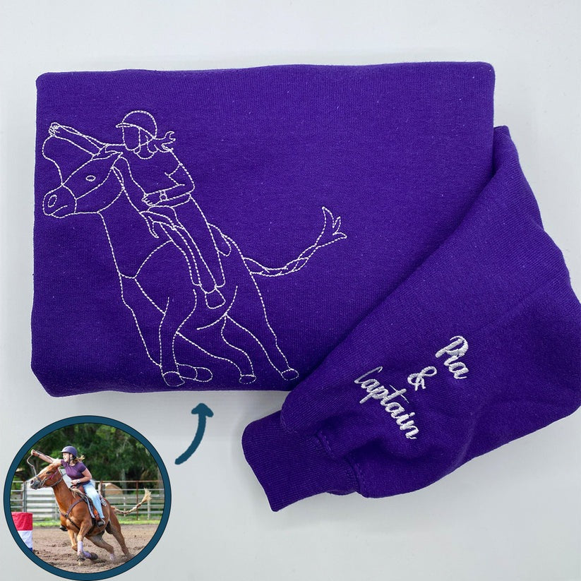 Custom Embroidered Horse Outline Hoodie from Photo - Personalized Horse Lover Gift