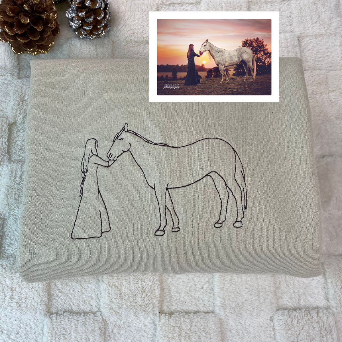 Custom Embroidered Horse Outline Hoodie from Photo - Personalized Horse Lover Gift