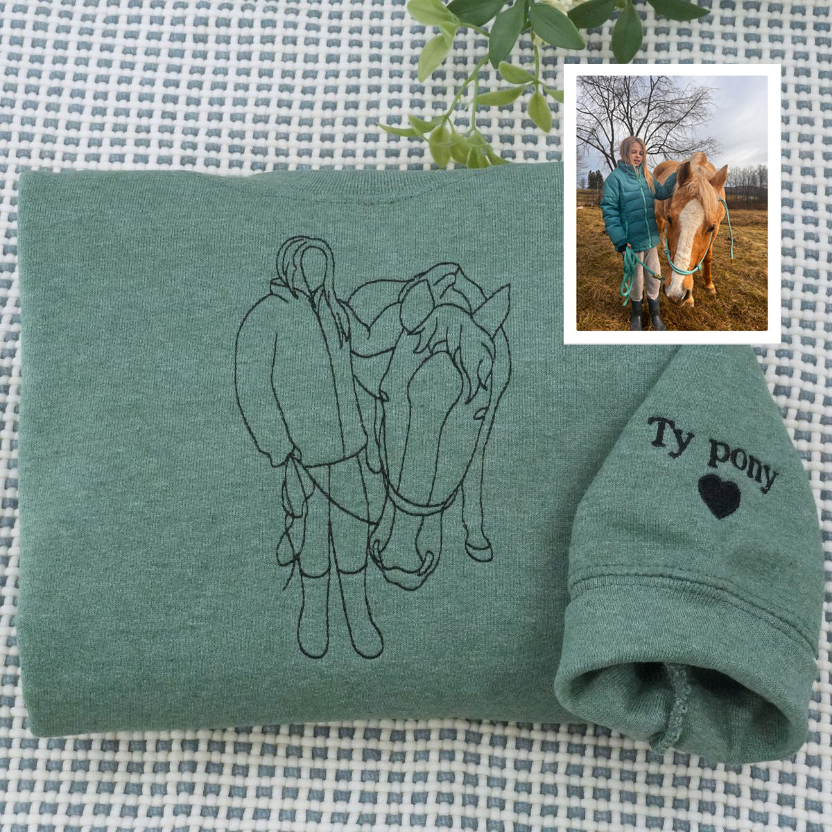 Custom Embroidered Horse Outline Hoodie from Photo - Personalized Horse Lover Gift