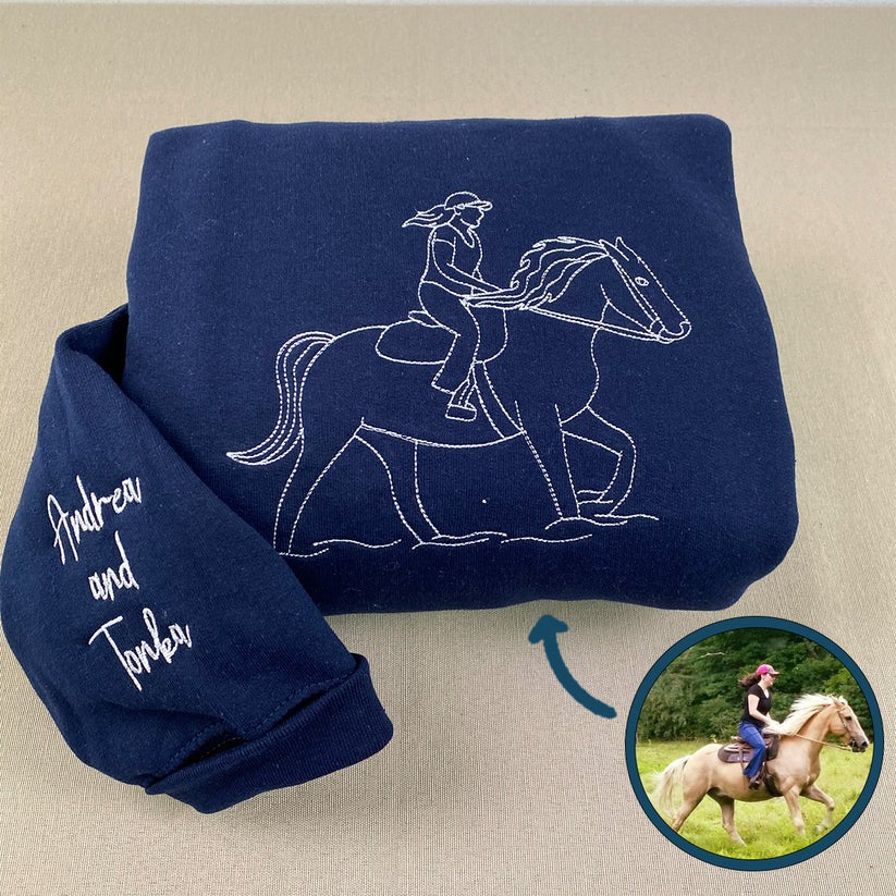 Custom Embroidered Horse Outline Hoodie from Photo - Personalized Horse Lover Gift