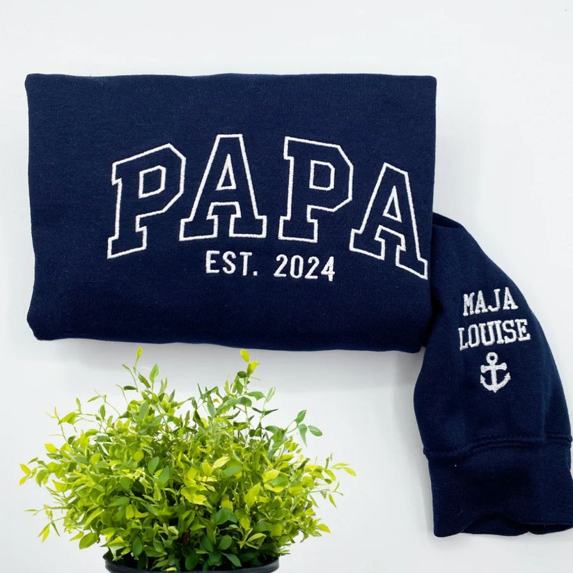 Custom Embroidered Papa Hoodie with Kids Names - Father's Day Gift