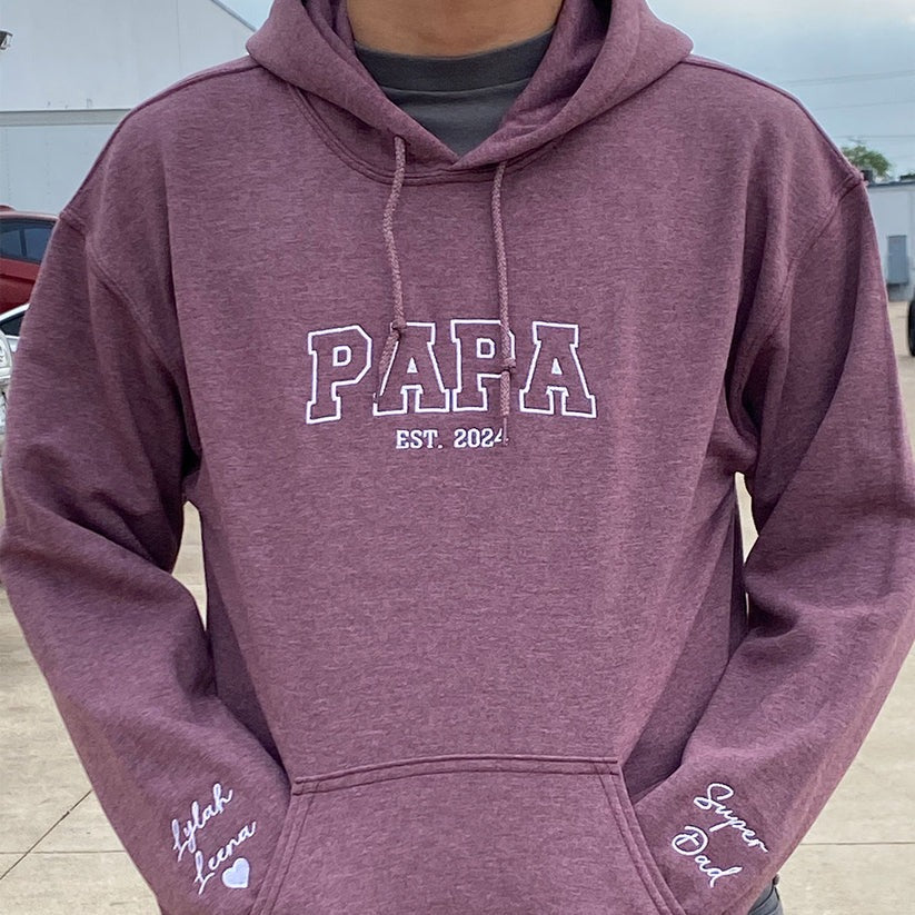Custom Embroidered Papa Hoodie with Kids Names - Father's Day Gift