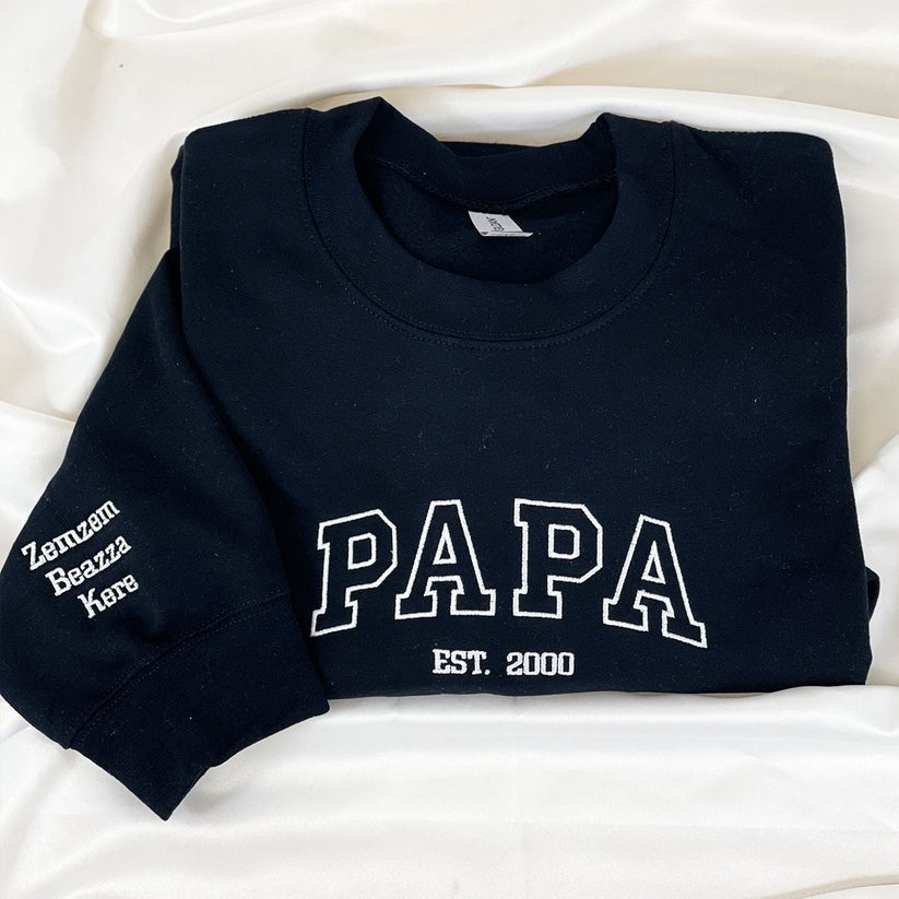 Custom Embroidered Papa Hoodie with Kids Names - Father's Day Gift