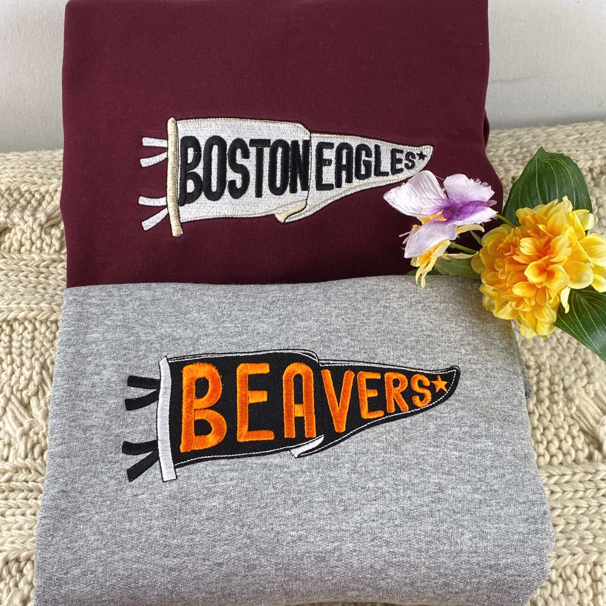 Custom Embroidered Sports Team Pennant Hoodie - Personalized Team Name Gift