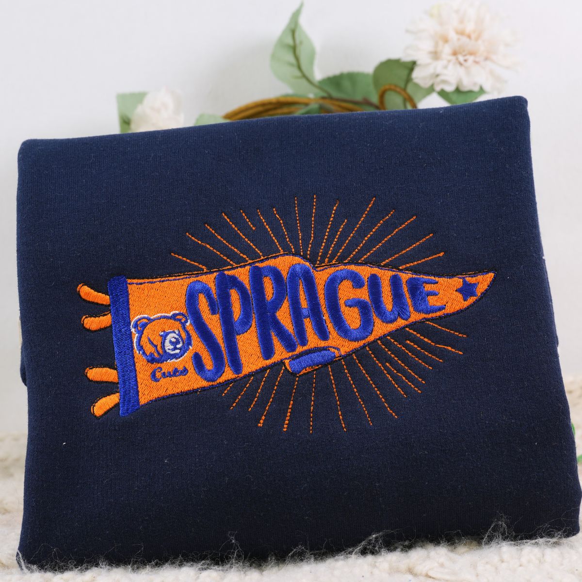 Custom Embroidered Sports Team Pennant Hoodie - Personalized Team Name Gift