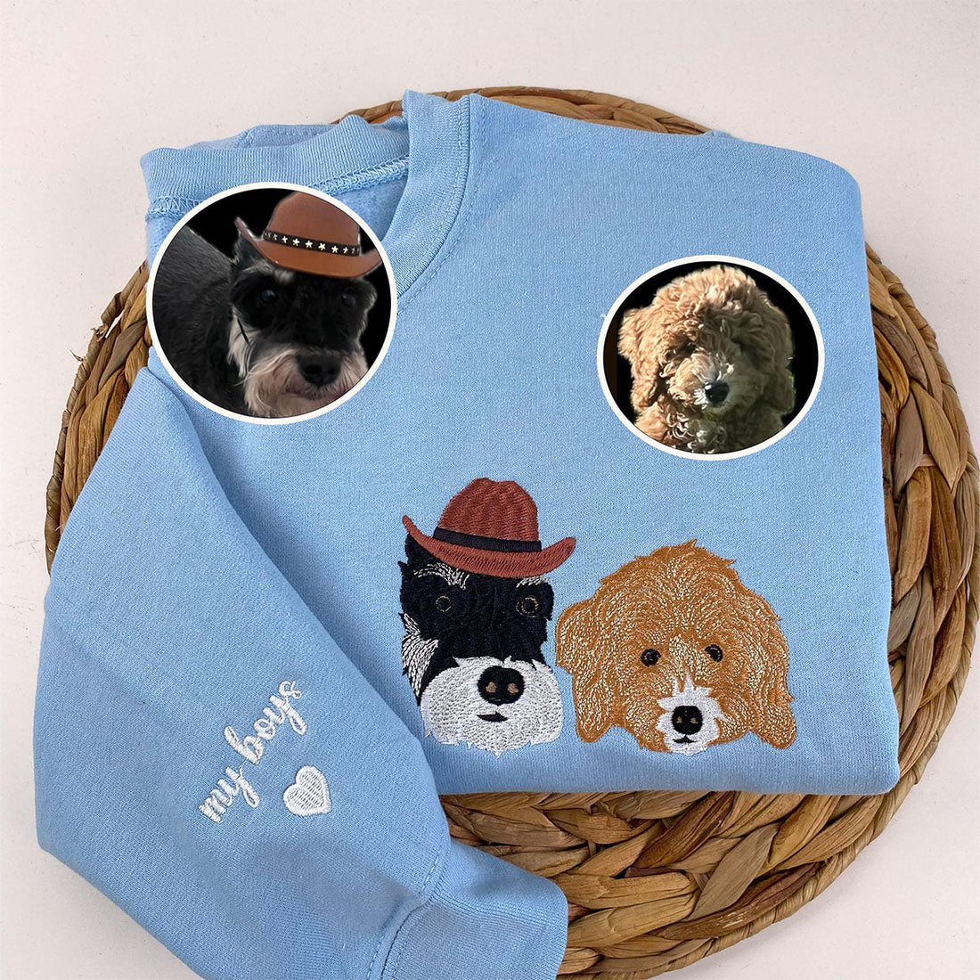 Custom Embroidered Pet Portrait Hoodie with Name - Personalized Dog Cat Lover Gift