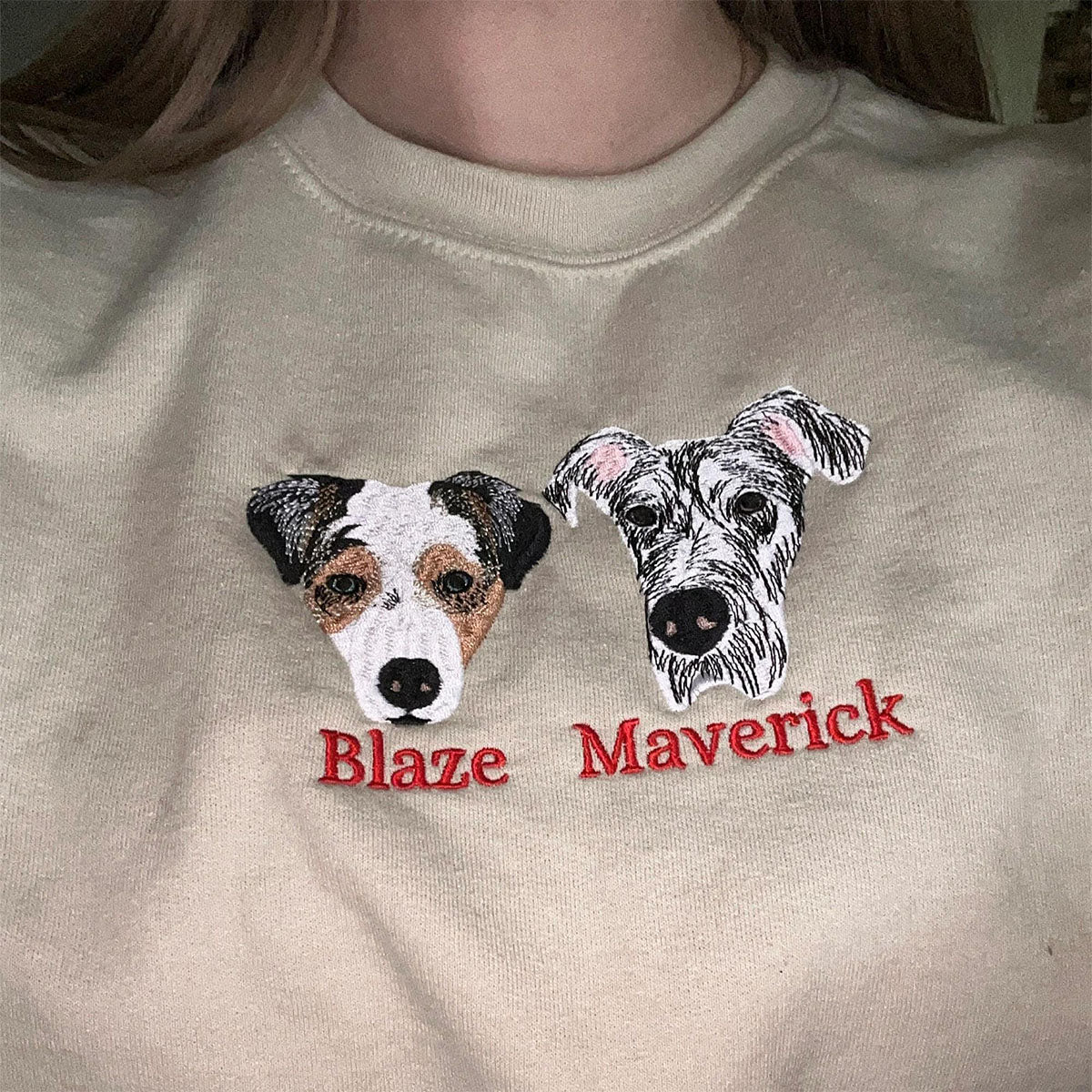 Custom Embroidered Pet Portrait Hoodie with Name - Personalized Dog Cat Lover Gift