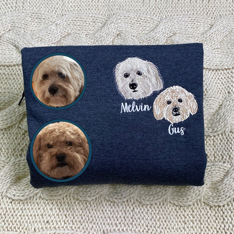 Custom Embroidered Pet Portrait Hoodie with Name - Personalized Dog Cat Lover Gift