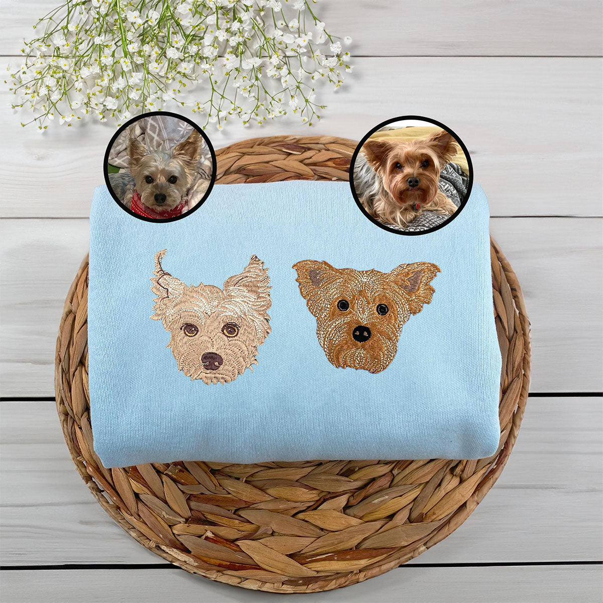 Custom Embroidered Pet Portrait Hoodie with Name - Personalized Dog Cat Lover Gift