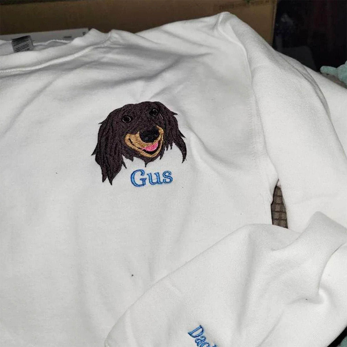 Custom Embroidered Pet Portrait Hoodie with Name - Personalized Dog Cat Lover Gift