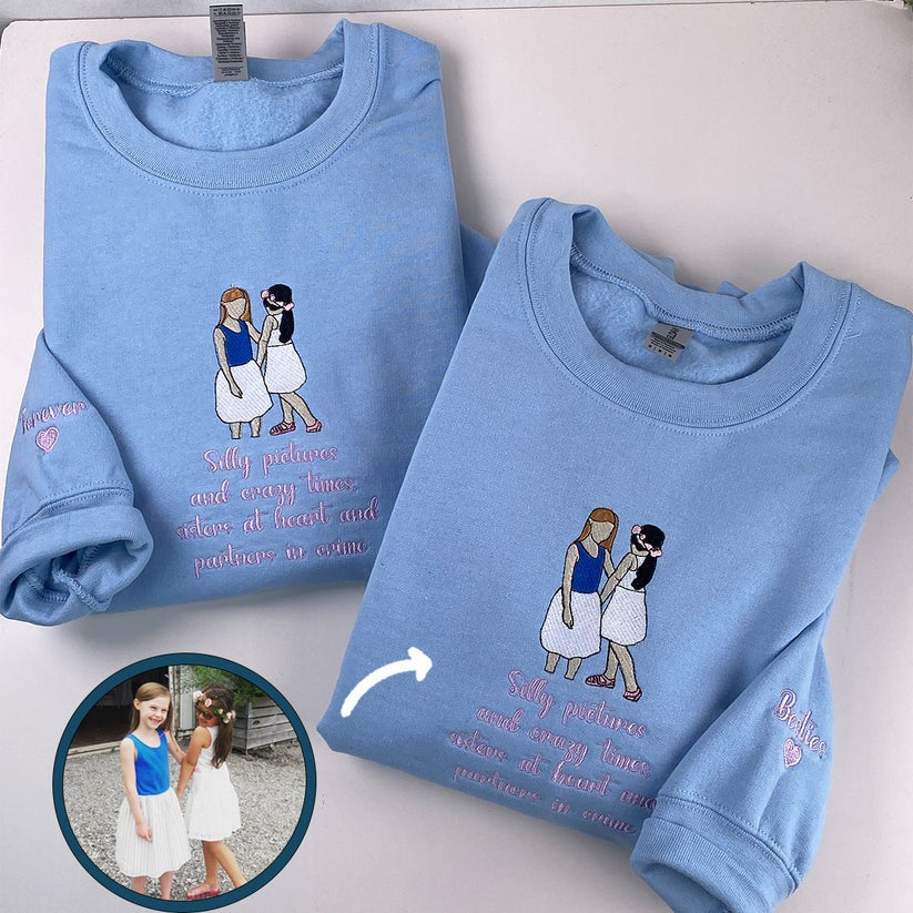 Custom Embroidered Daughter Portrait Photo Hoodie - Personalized Gift for Daughter