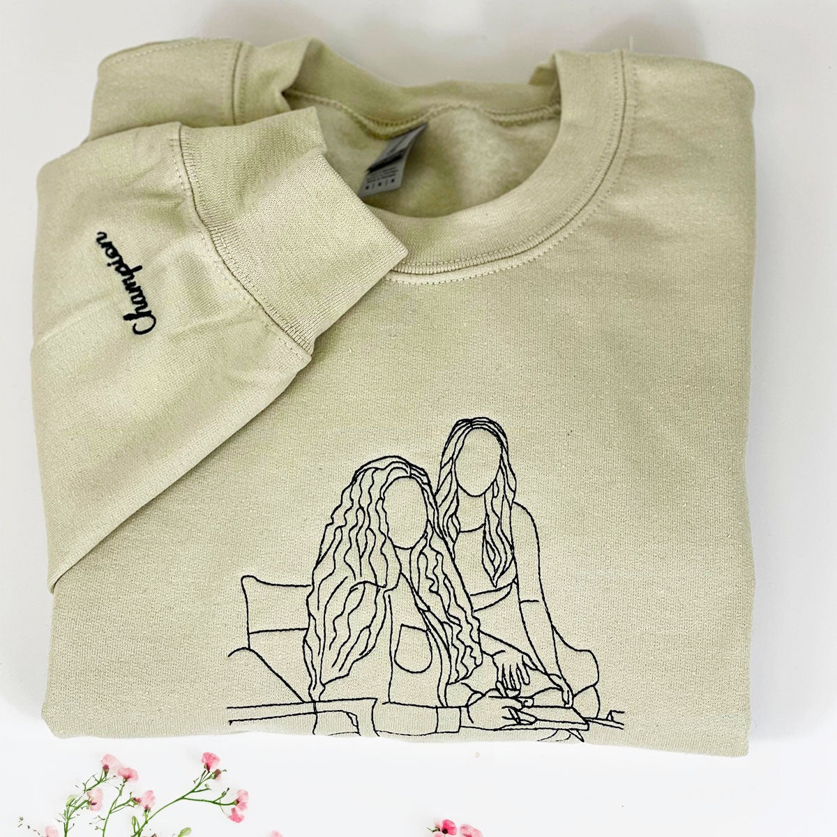 Custom Embroidered Sister Portrait Hoodie - Personalized Sister Gift