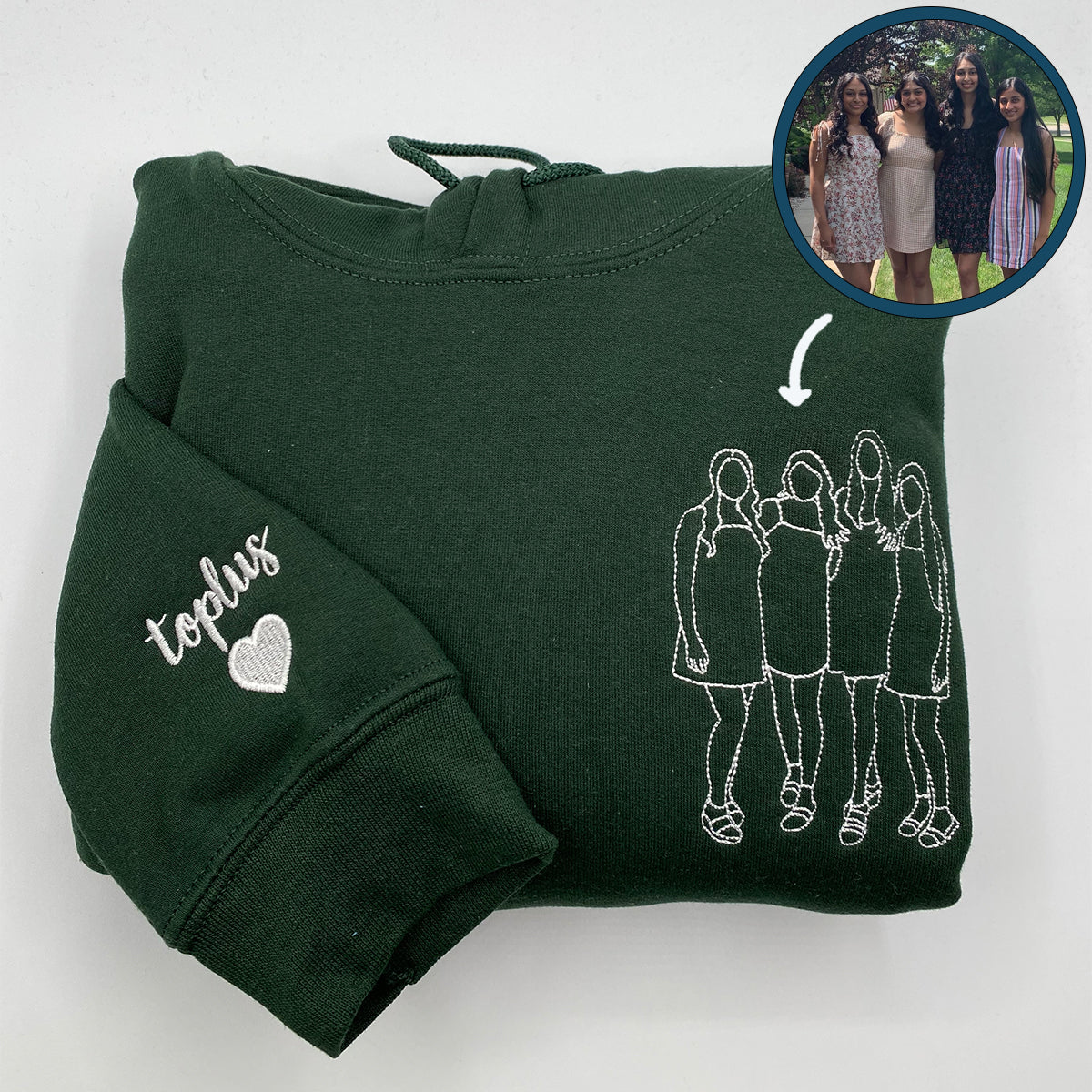 Custom Embroidered Sister Portrait Hoodie - Personalized Sister Gift