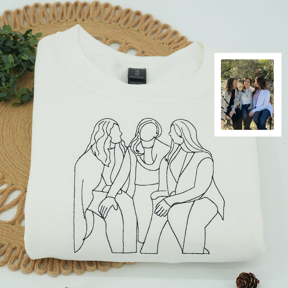 Custom Embroidered Sister Portrait Hoodie - Personalized Sister Gift