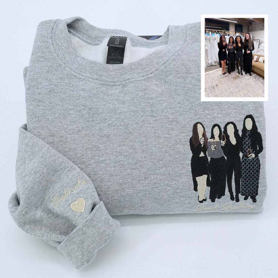 Custom Embroidered Sister Full Color Portrait Hoodie - Personalized Photo Gift