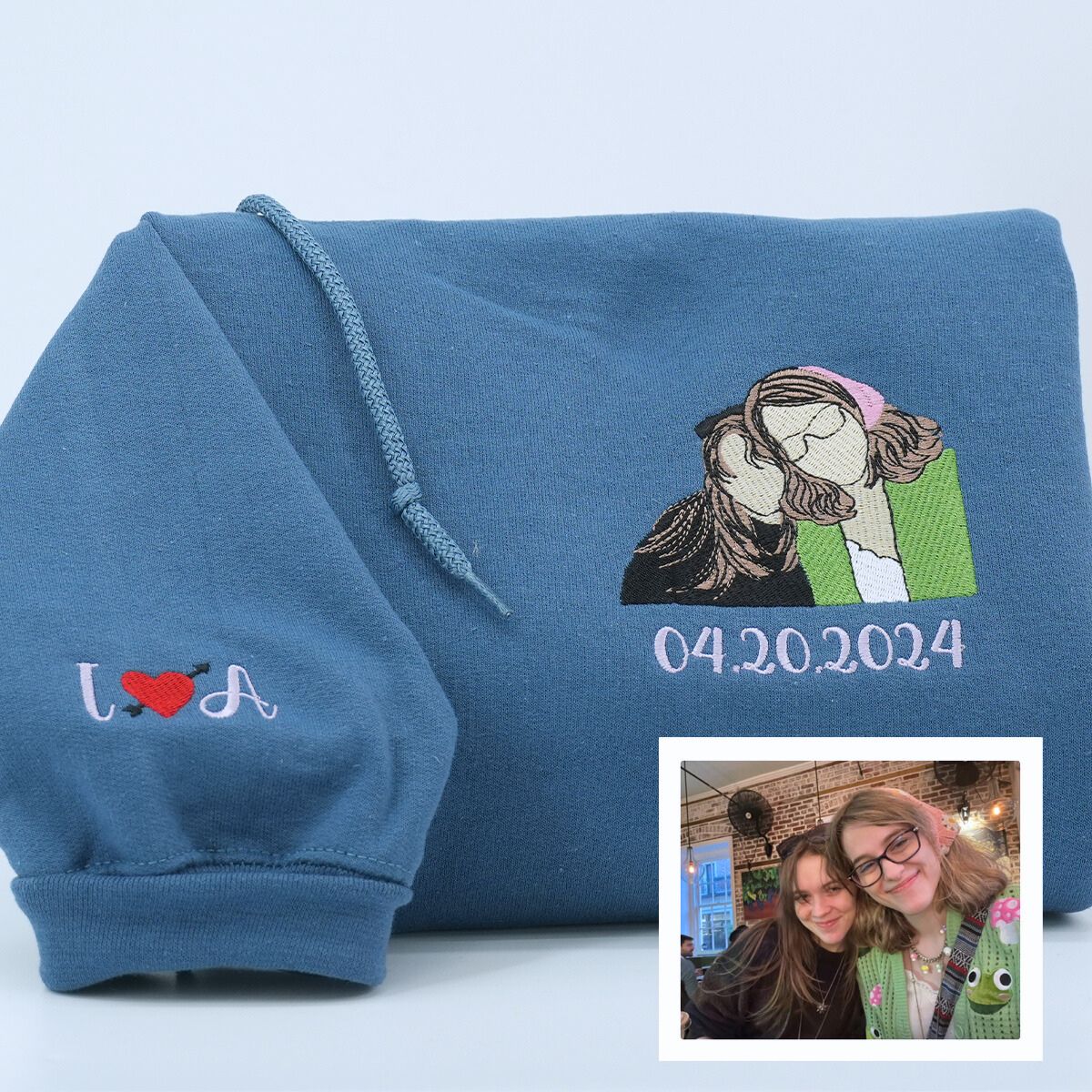 Custom Embroidered Sister Full Color Portrait Hoodie - Personalized Photo Gift