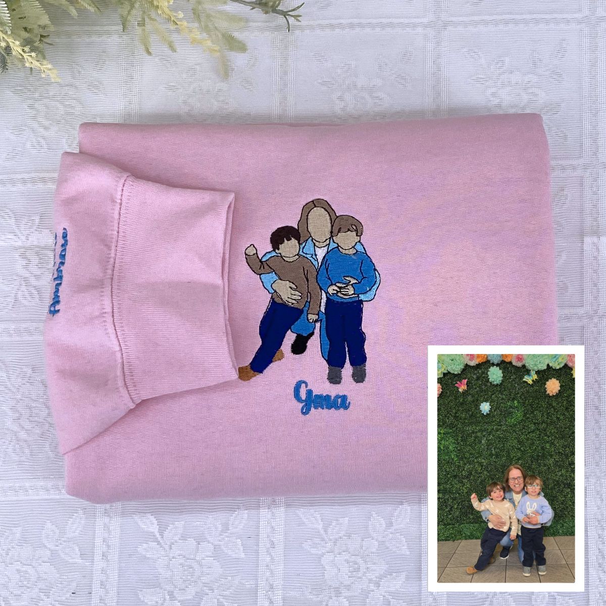 Custom Embroidered Sister Full Color Portrait Hoodie - Personalized Photo Gift