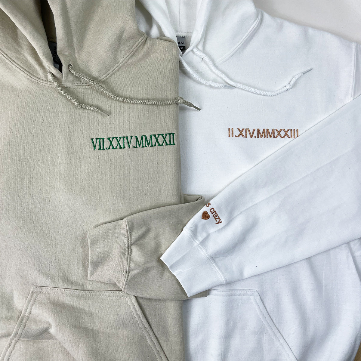 Custom Embroidered Anniversary Hoodie with Roman Numeral Date - Personalized Couple Gift